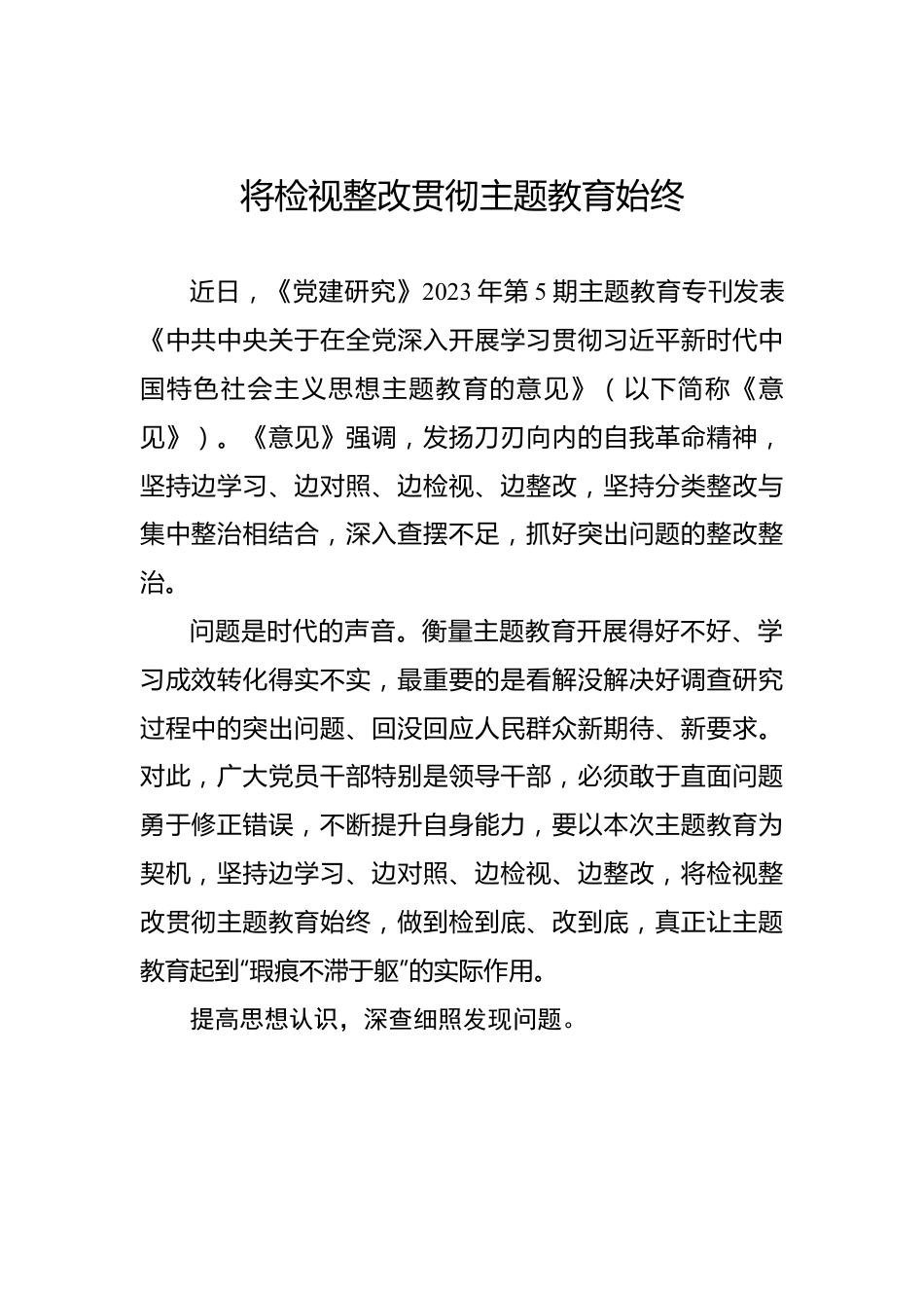 将检视整改贯彻主题教育始终.docx_第1页