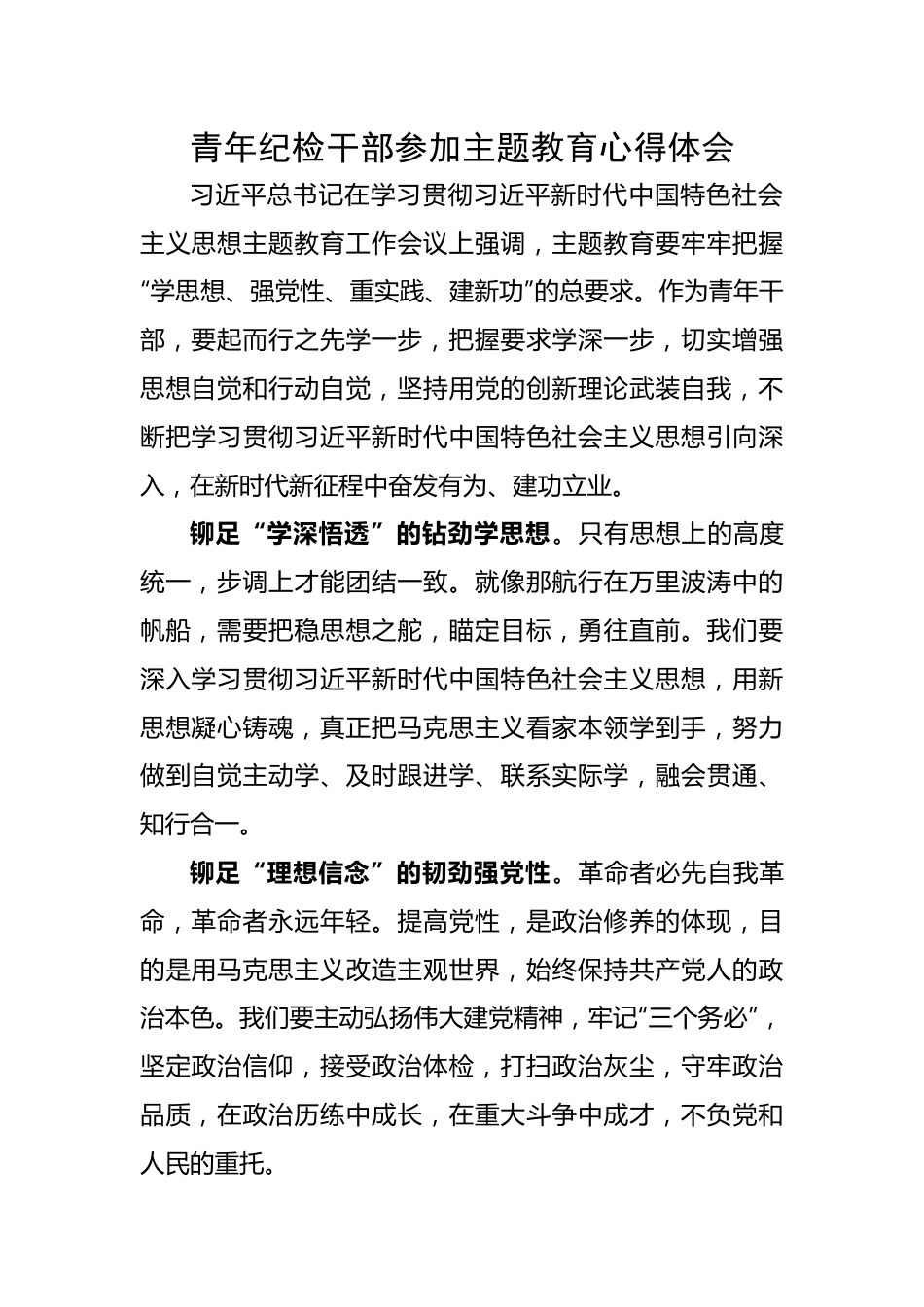 青年纪检干部参加主题教育心得体会.docx_第1页