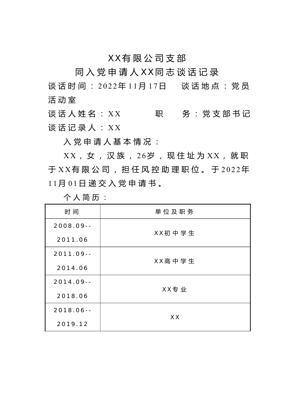 入党申请人XX同志的谈话记录.doc_第1页