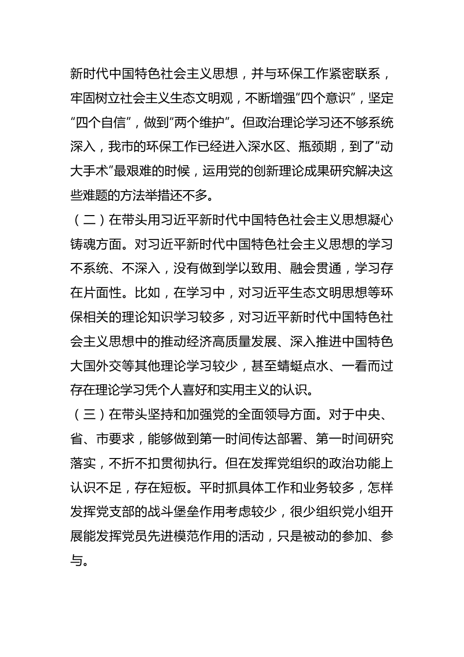 关于生态环境局党组书记、局长在年度专题民主生活会“六个带头”对照检查发言材料.docx_第3页