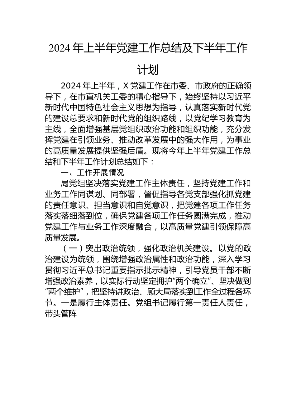 2024年上半年党建工作总结及下半年工作计划.docx_第1页