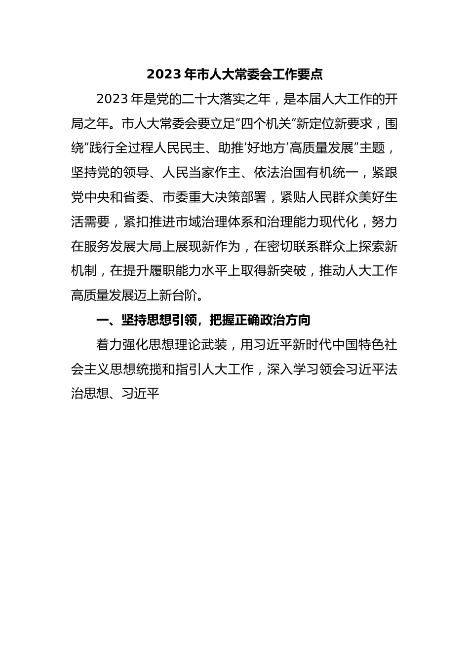 2023 年市人大常委会工作要点.docx_第1页