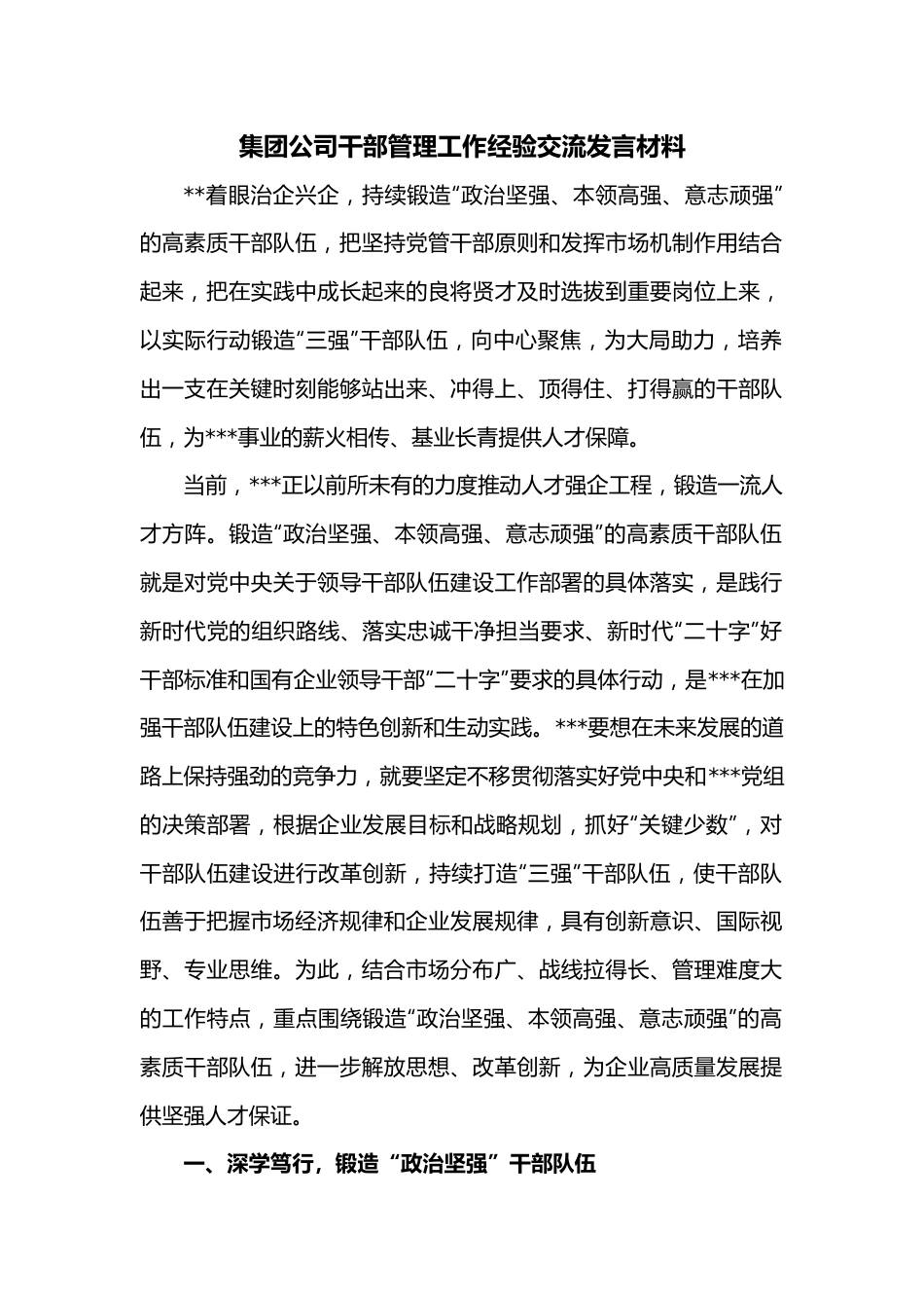 集团公司干部管理工作经验交流发言材料.docx_第1页