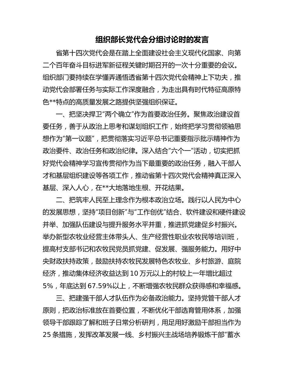 组织部长党代会分组讨论时的发言.docx_第1页