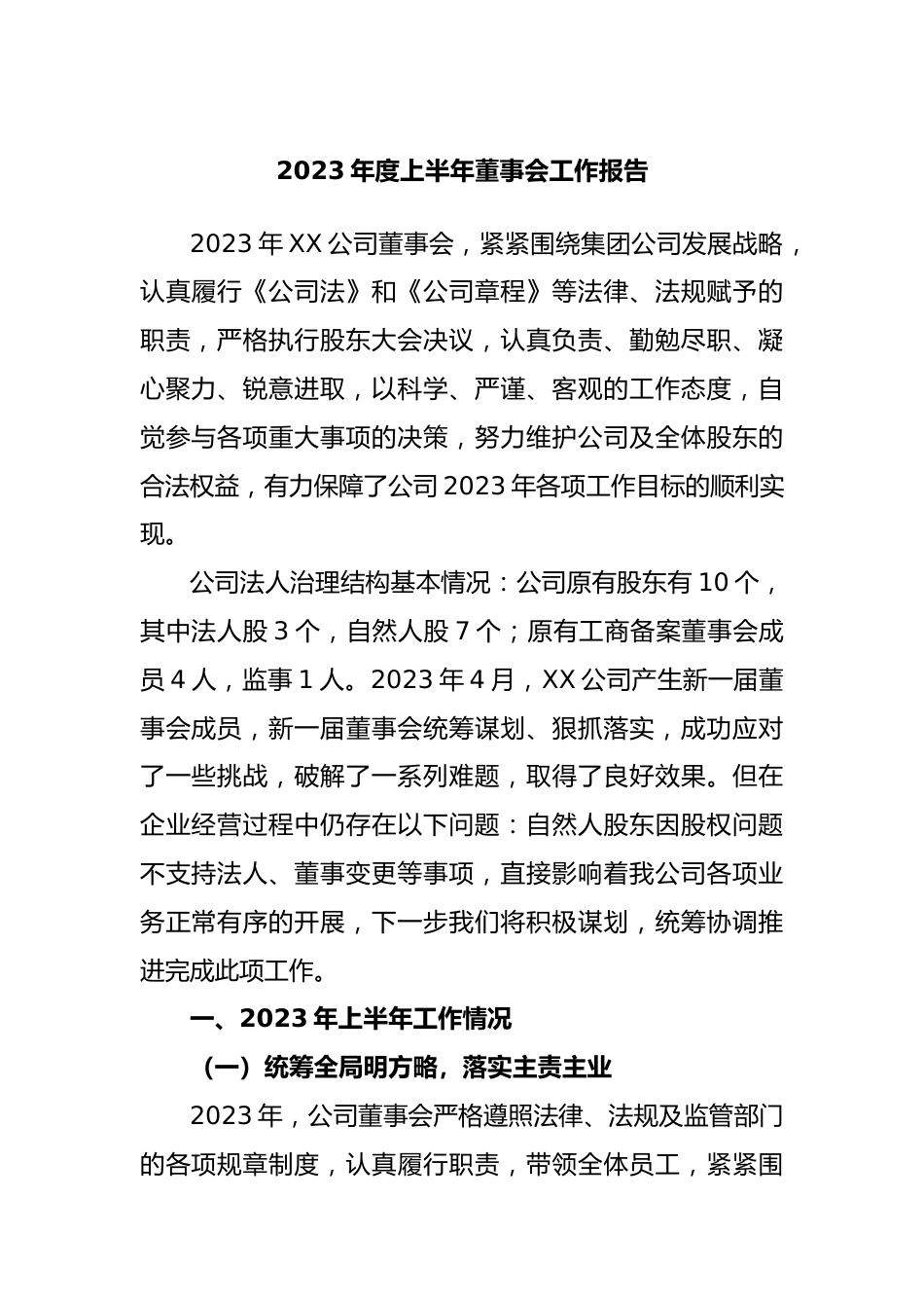 2023年度上半年董事会工作报告.docx_第1页