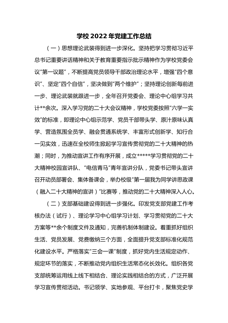 学校2022年党建工作总结.docx_第1页