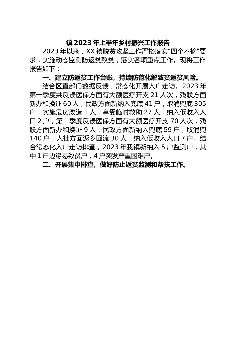 镇2023年上半年乡村振兴工作报告.docx_第1页