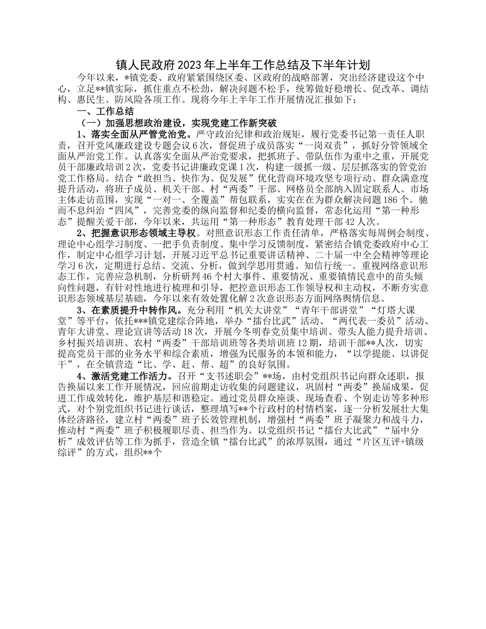 镇人民政府2023年上半年工作总结及下半年计划.docx_第1页