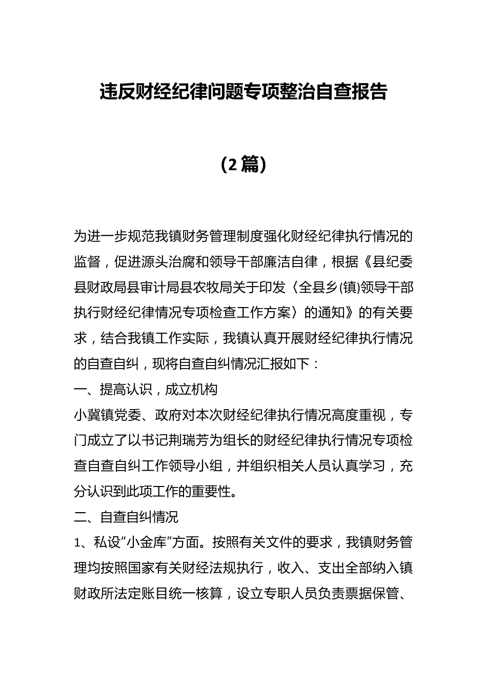 （2篇）违反财经纪律问题专项整治自查报告.docx_第1页