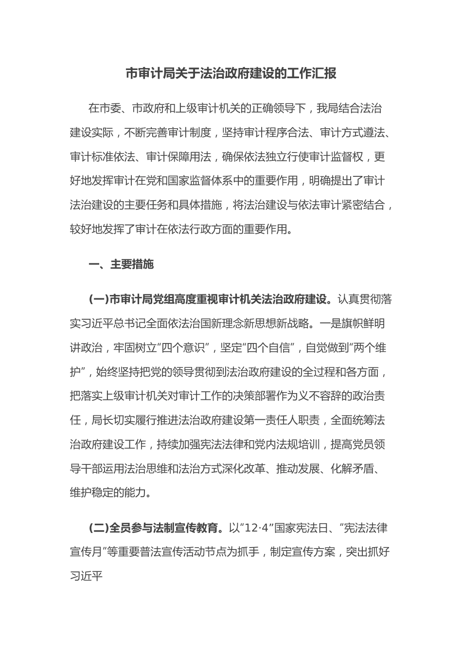 市审计局关于法治政府建设的工作汇报.docx_第1页