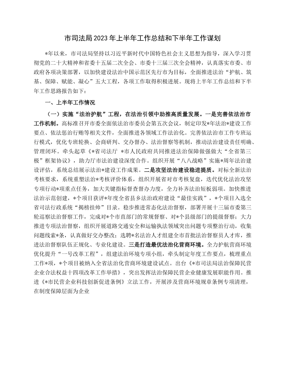 市司法局2023年上半年工作总结和下半年工作谋划.docx_第1页