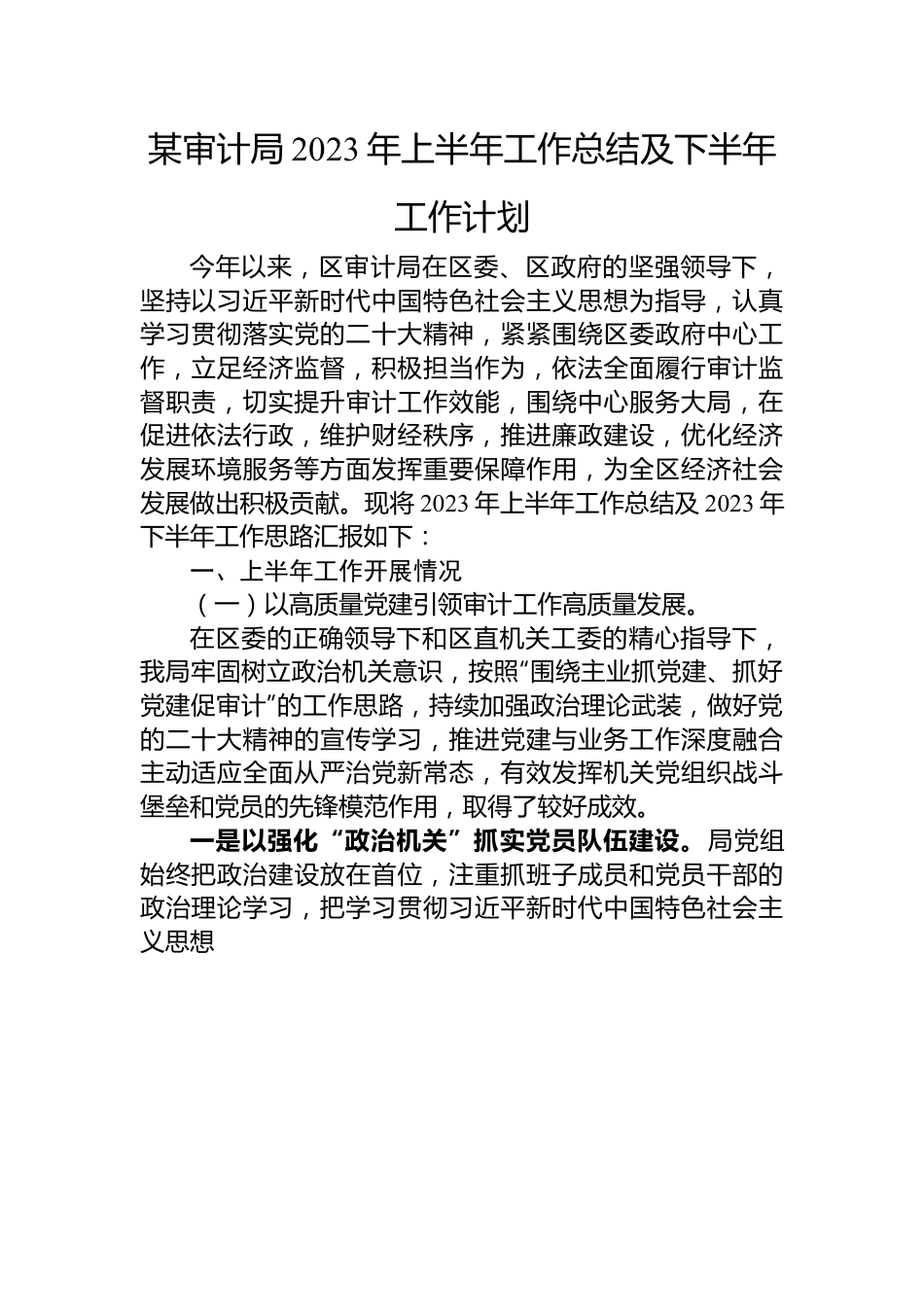 某审计局2023年上半年工作总结及下半年工作计划.docx_第1页