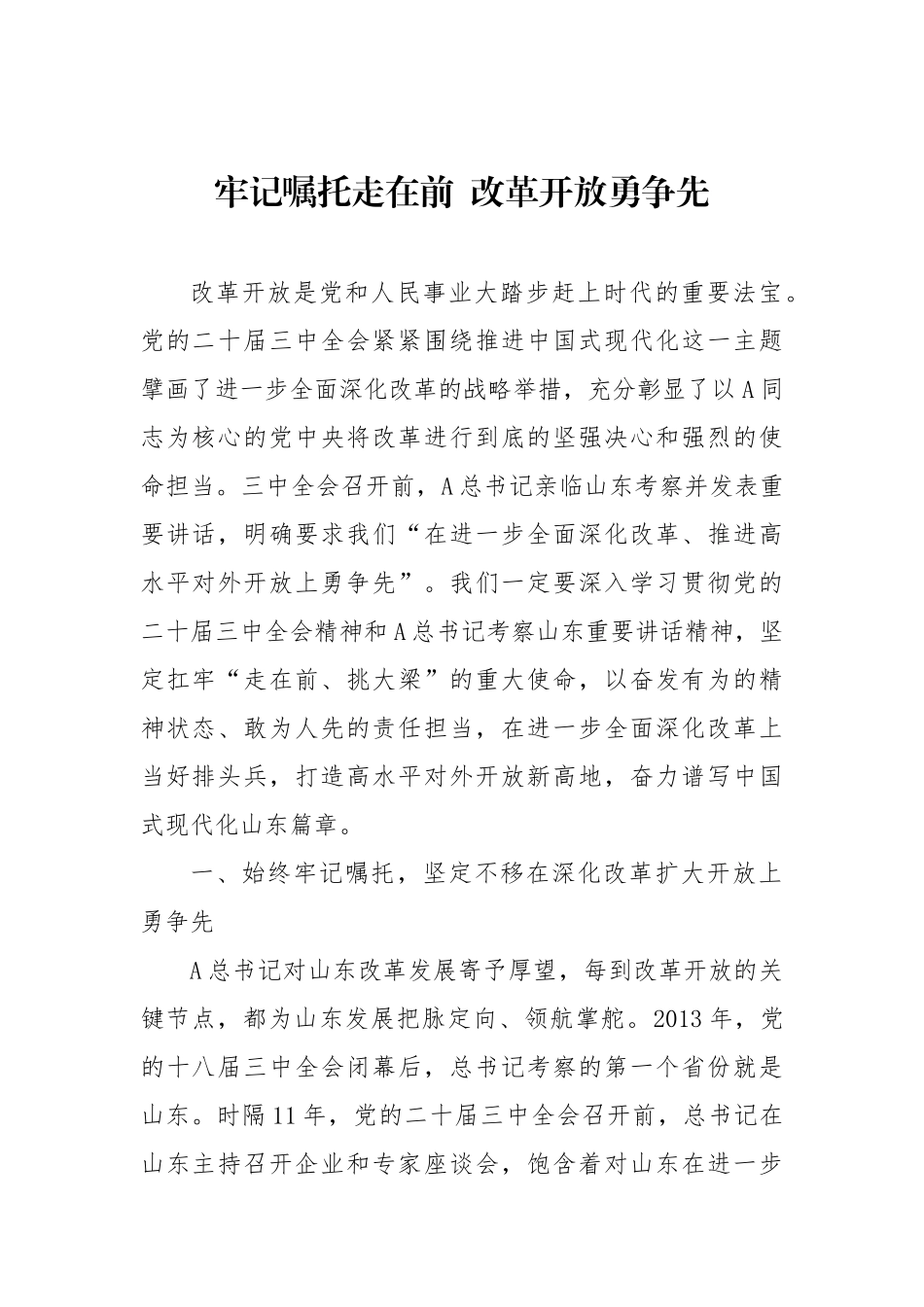 牢记嘱托走在前  改革开放勇争先6200.docx_第1页