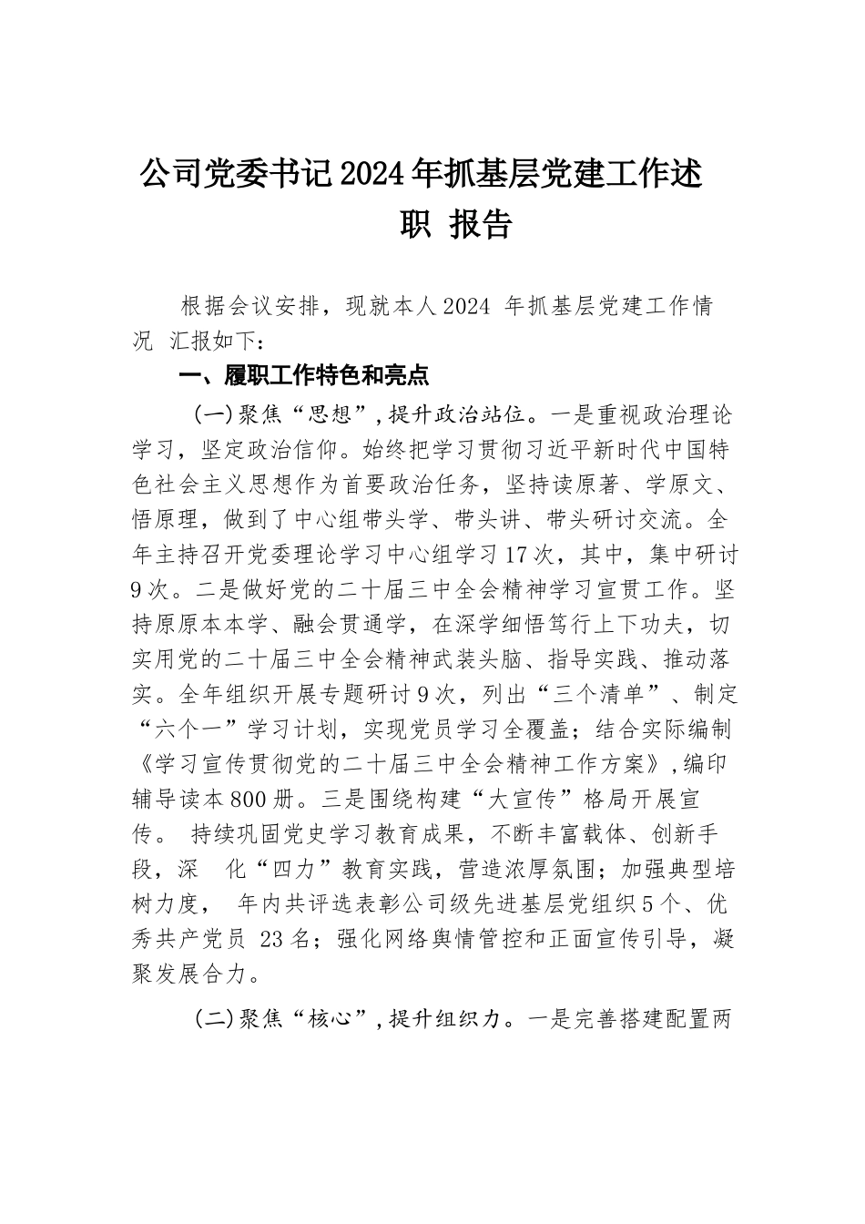 公司党委书记2024年抓基层党建工作述职报告.docx.docx_第1页