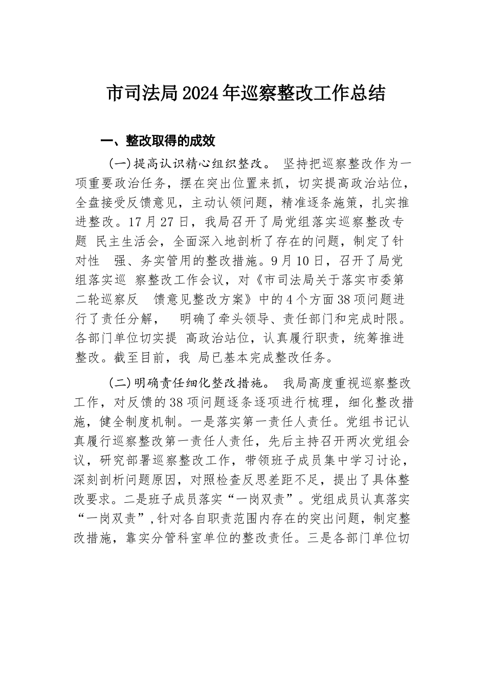 市司法局2024年巡察整改工作总结.docx.docx_第1页