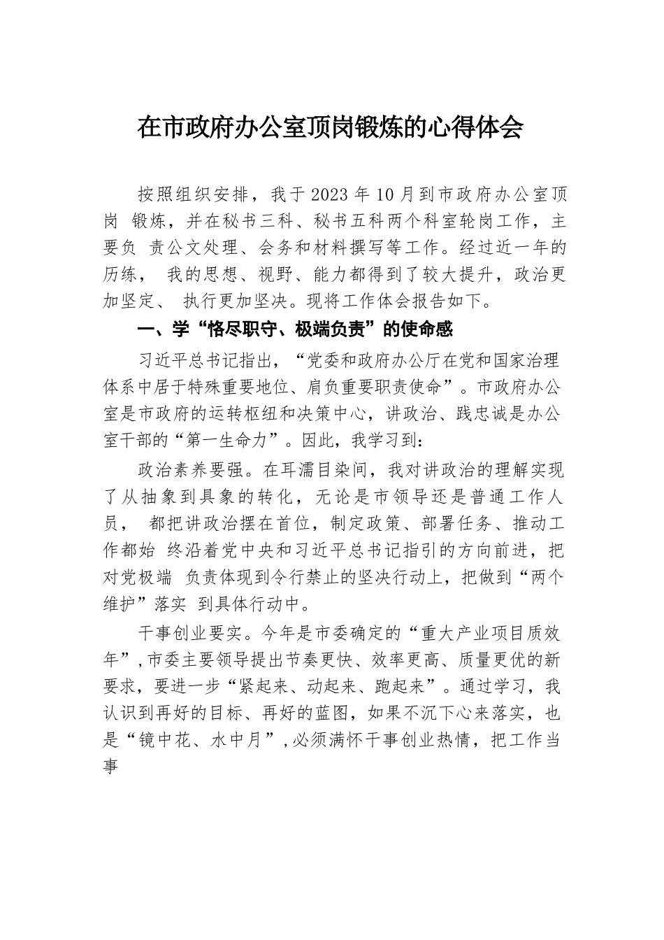 在市政府办公室顶岗锻炼的心得体会.docx.docx_第1页