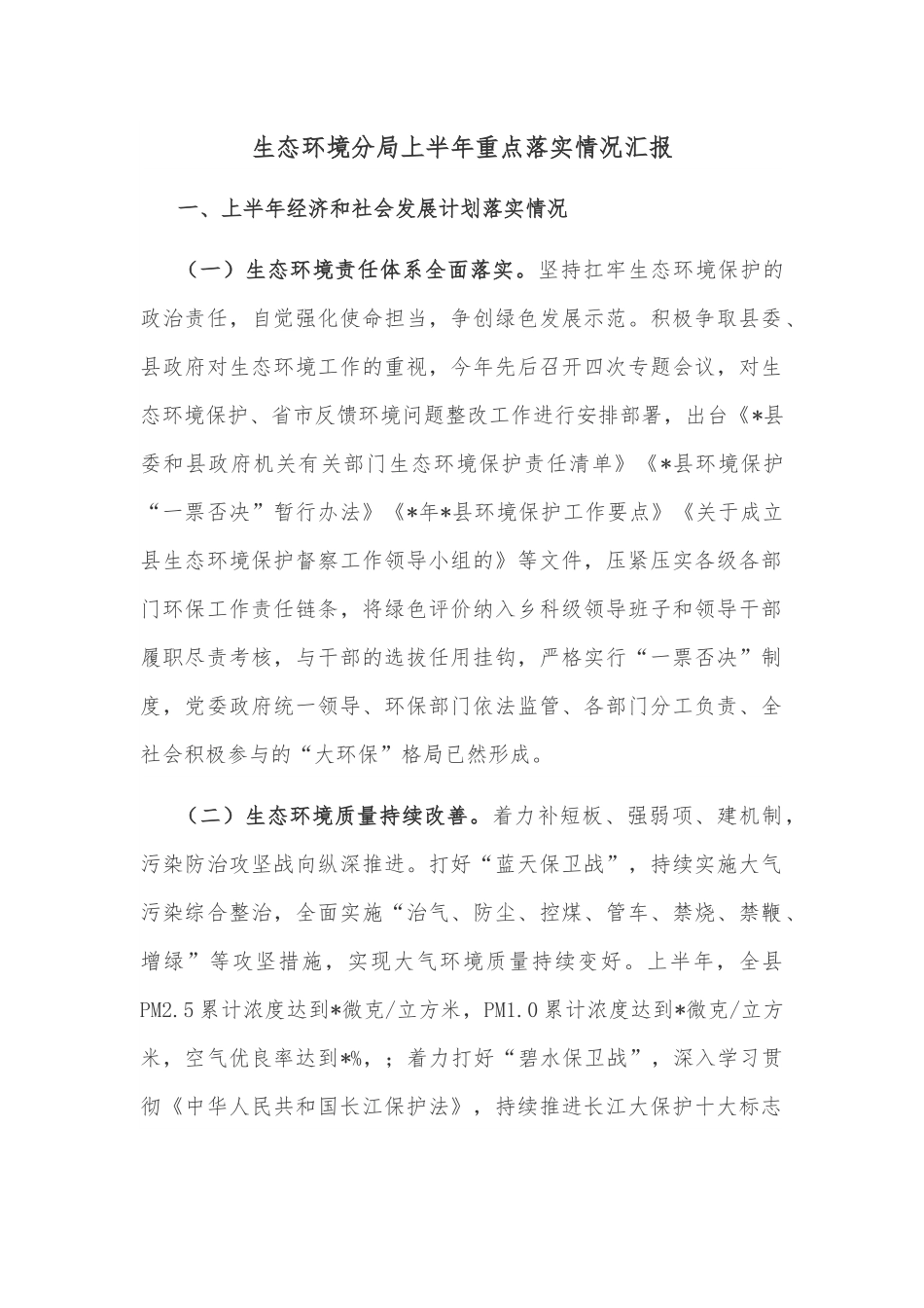 生态环境分局上半年重点落实情况汇报.docx_第1页