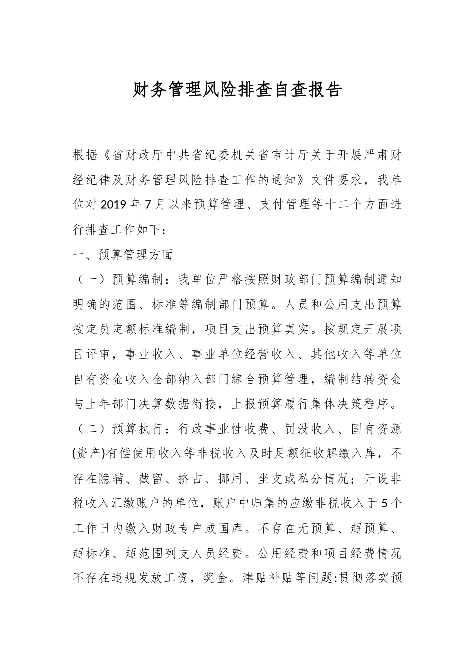 财务管理风险排查自查报告.docx_第1页