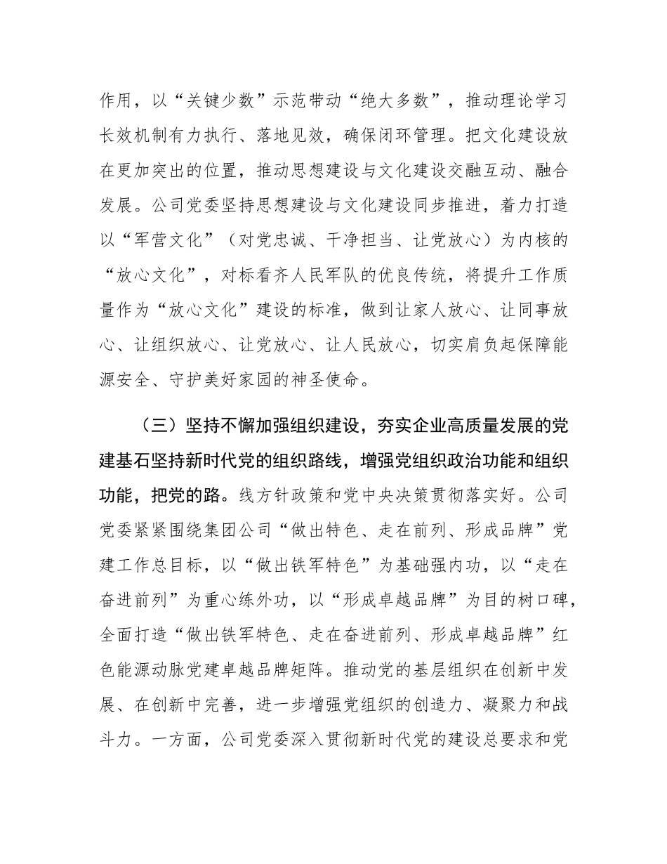 公司党委关于2024年落实全面从严治党主体责任工作情况的报告.docx_第3页