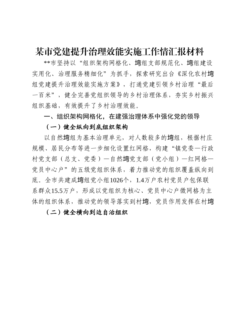 某市党建提升治理效能实施工作情汇报材料.docx_第1页