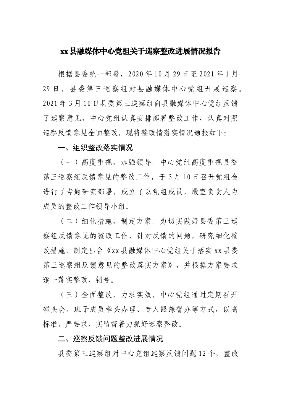 巡察整改进展情况报告.docx_第1页