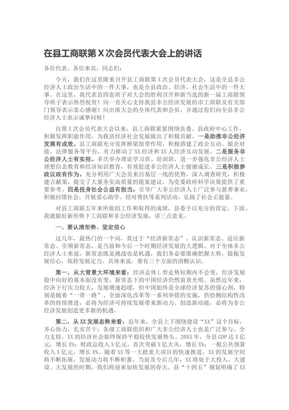 在县工商联第X次会员代表大会上的讲话范文.docx_第1页