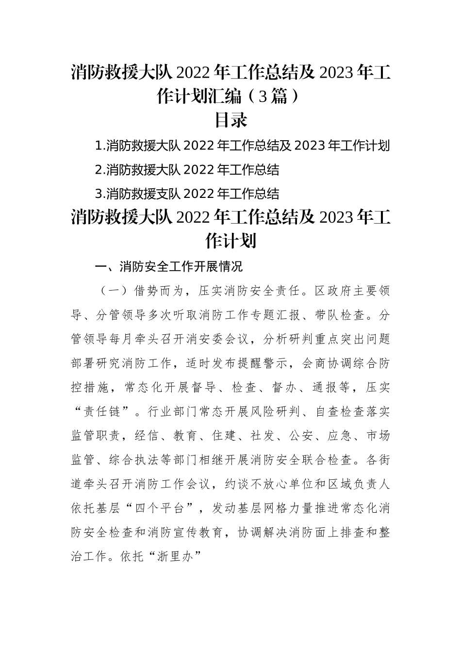 消防救援大队2022年工作总结及2023年工作计划汇编（3篇）.docx_第1页