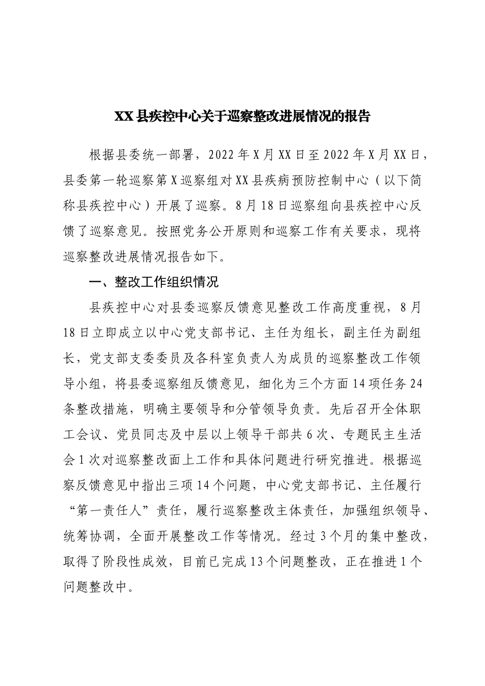 巡察整改进展情况的报告.doc_第1页