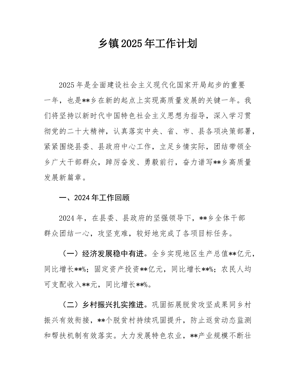 乡镇2025年工作计划.docx_第1页