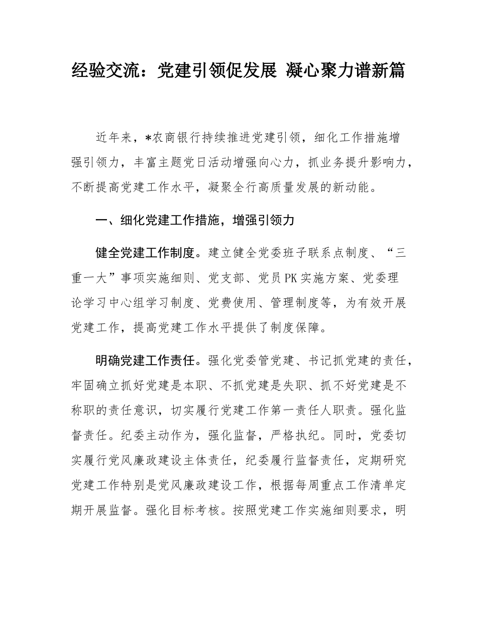 经验交流：党建引领促发展 凝心聚力谱新篇.docx_第1页