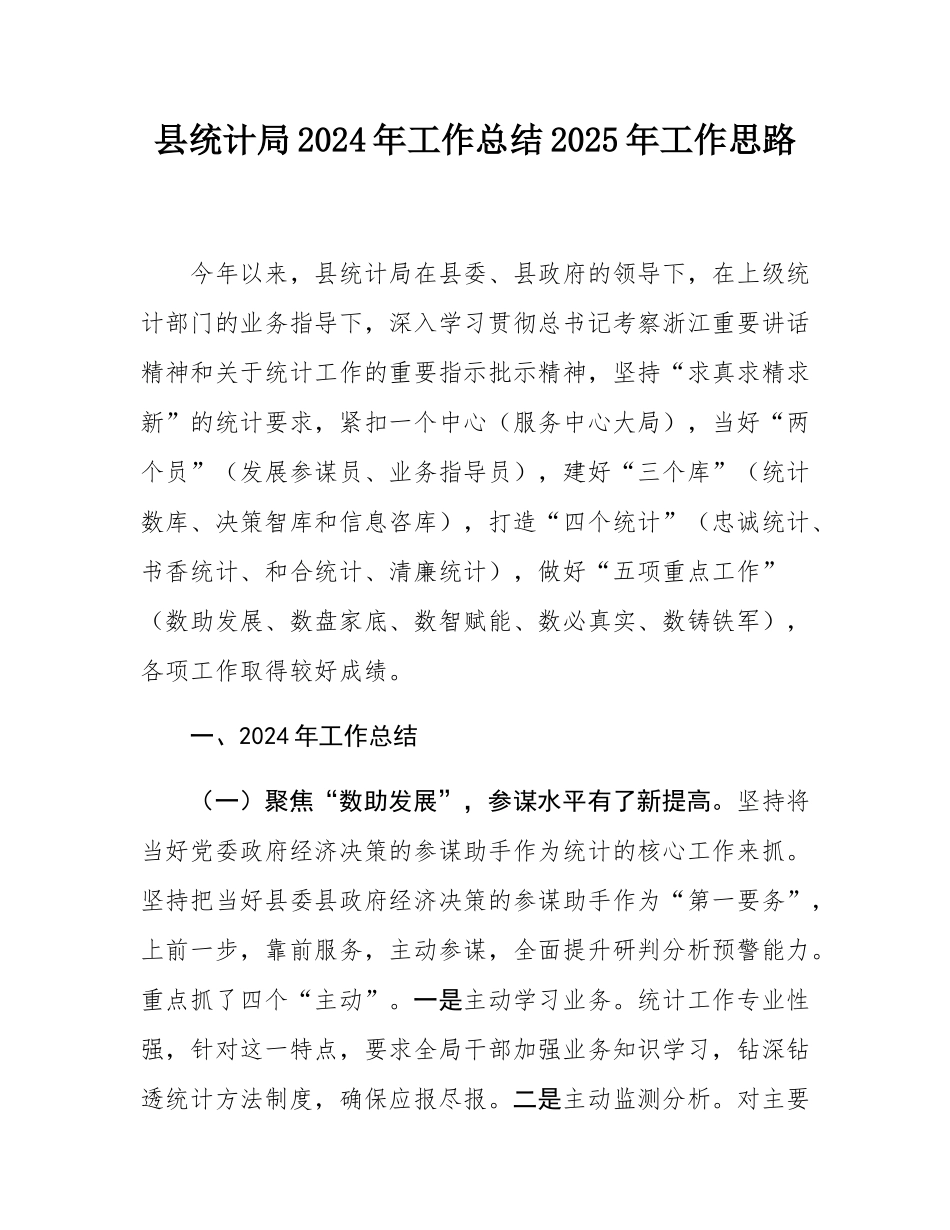 县统计局2024年工作总结2025年工作思路.docx_第1页