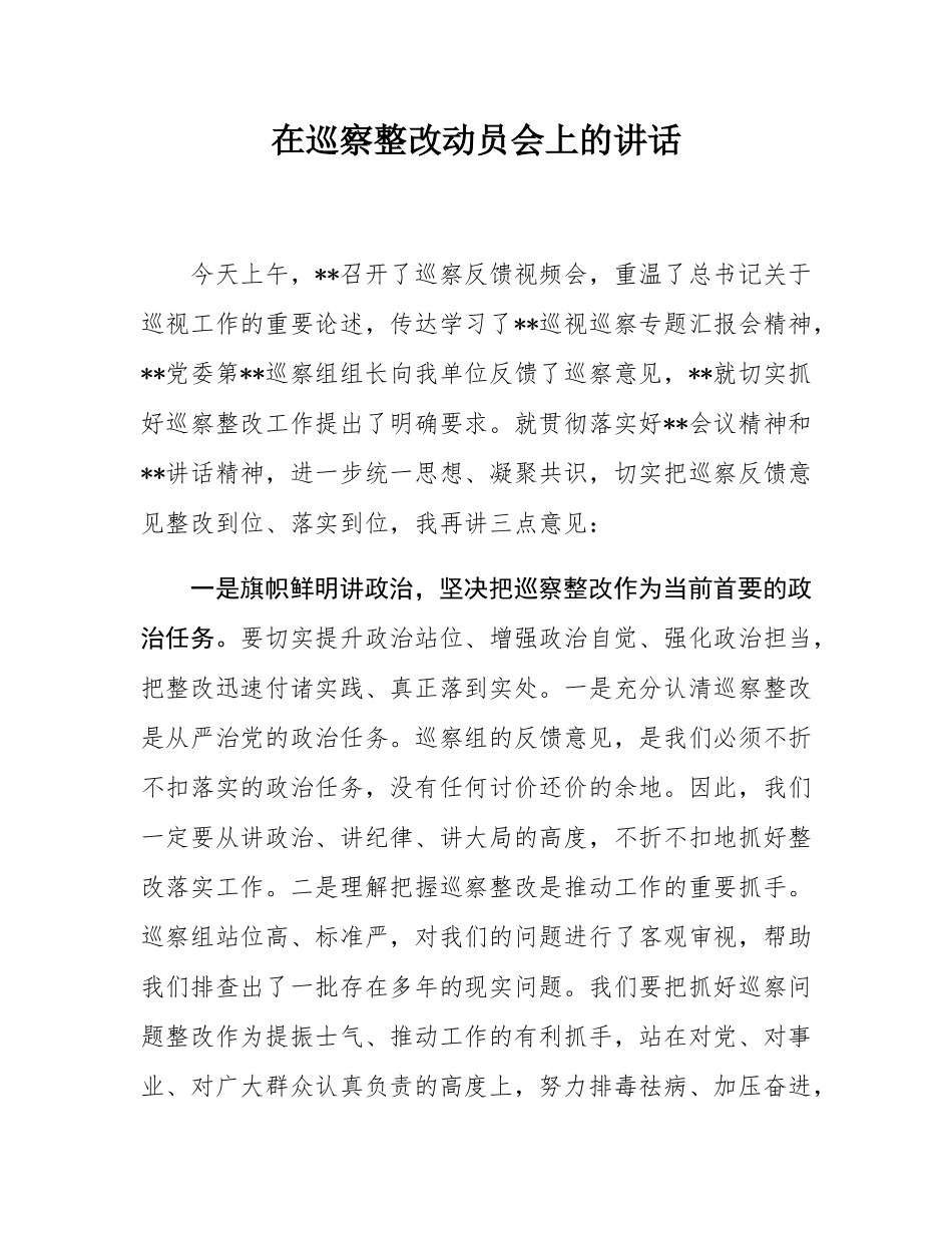 在巡察整改动员会上的讲话.docx_第1页