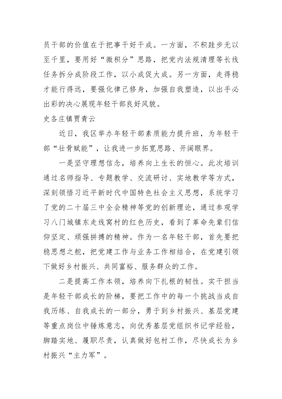 （10篇）宝坻区第一期年轻干部素质能力提升班学员心得体会发言材料汇编（青年干部培训班）.docx_第3页