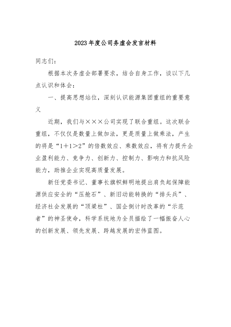 2023年度公司务虚会发言材料.docx_第1页