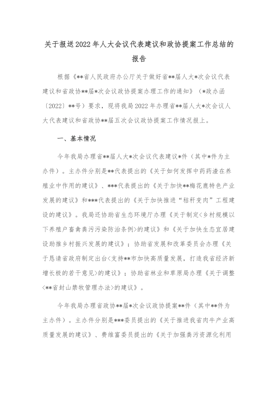 关于报送2022年人大会议代表建议和政协提案工作总结的报告.docx_第1页