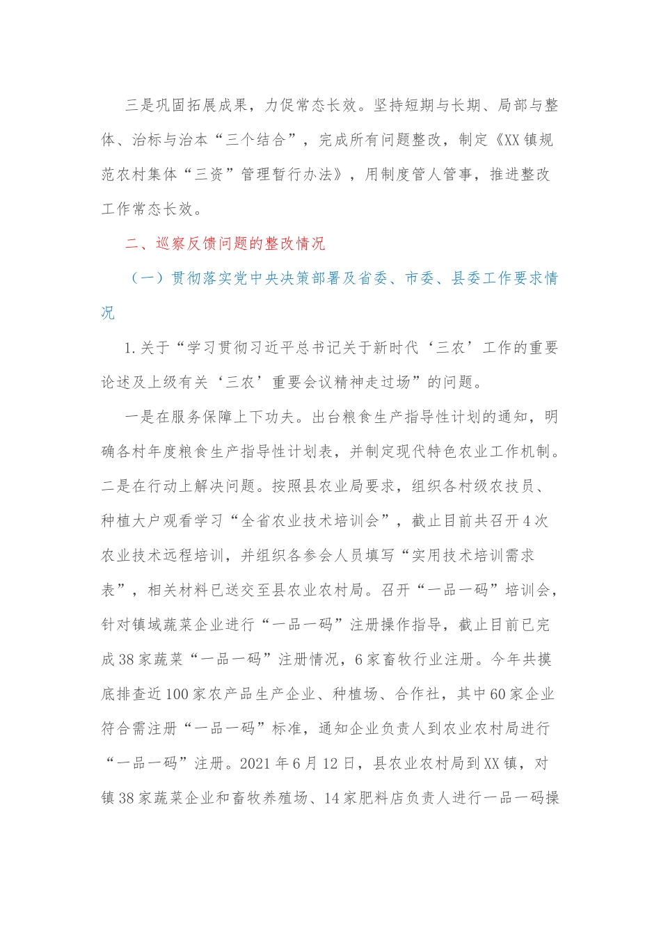 XX镇党委关于巡察整改进展情况的报告.docx_第2页