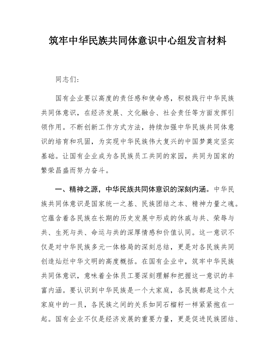 筑牢中华民族共同体意识中心组发言材料.docx_第1页