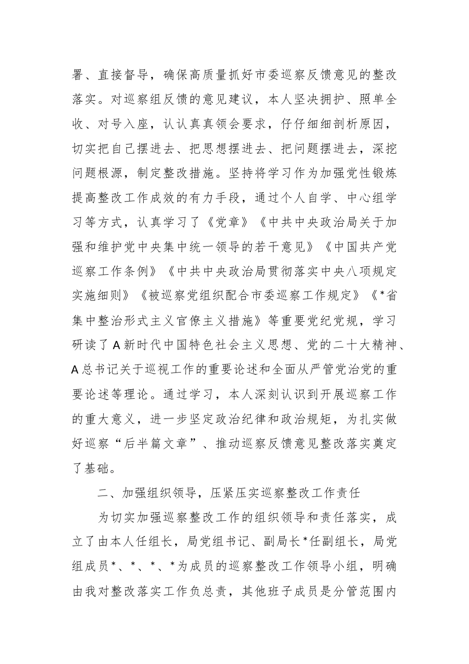 XX局党组主要负责人组织落实巡察反馈意见整改情况的报告.docx_第3页