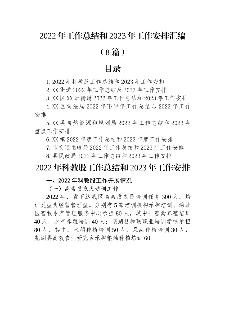 2022年工作总结和2023年工作安排汇编（8篇）.docx_第1页