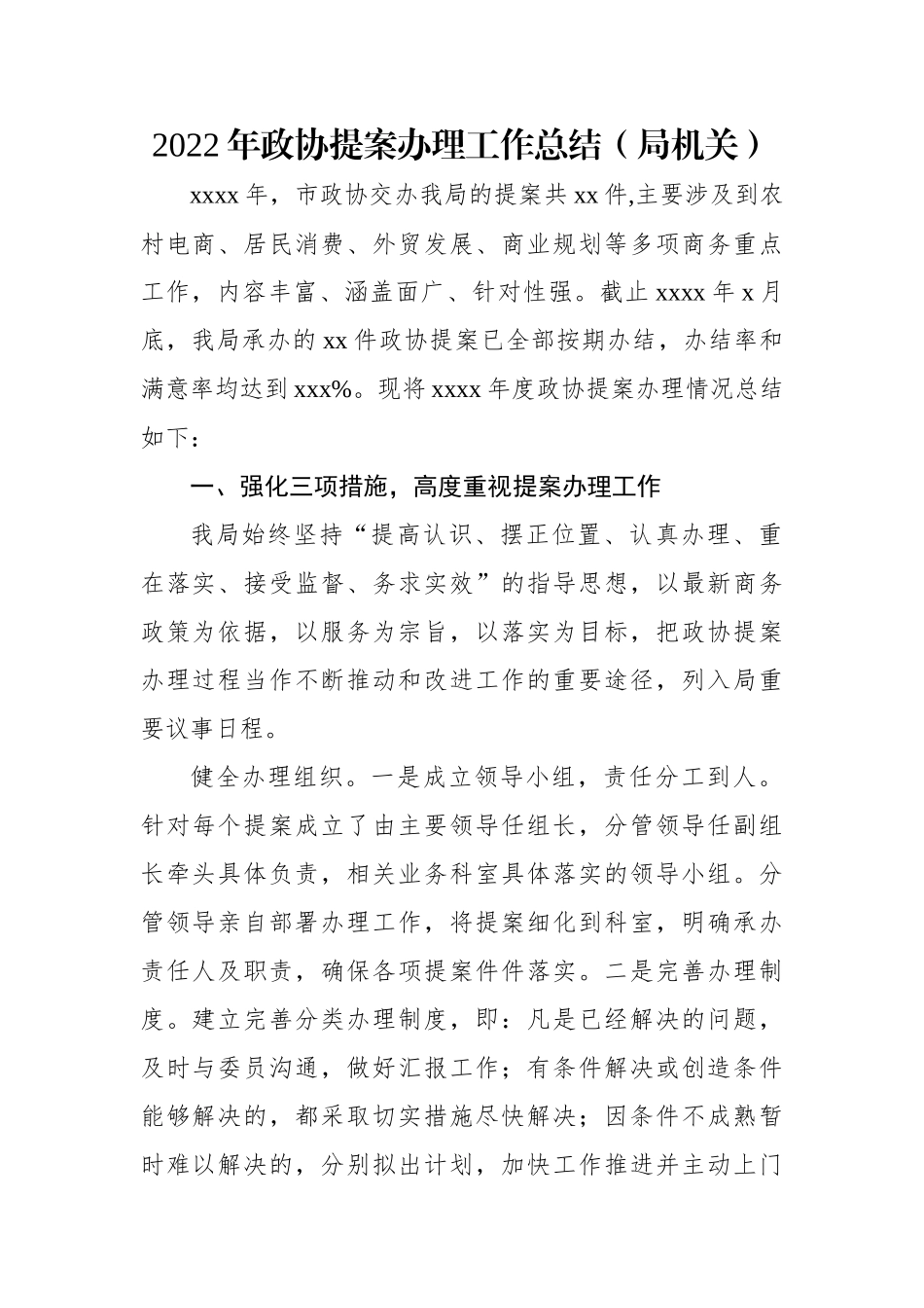 2022年政协提案办理工作总结（局机关）.docx_第1页