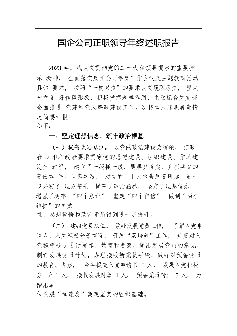 国企公司正职领导年终述职报告.docx.docx_第1页