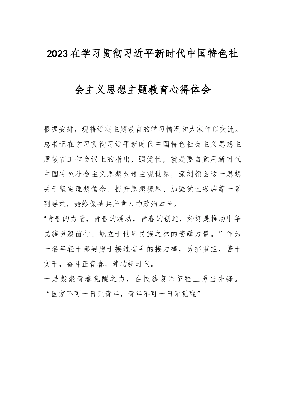 2023在学习贯彻习近平新时代中国特色社会主义思想主题教育心得体会.docx_第1页