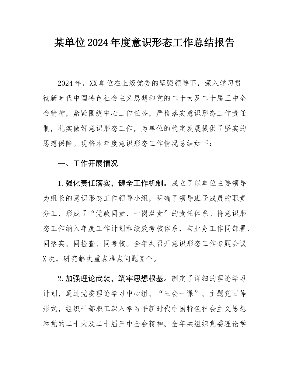 某单位2024年度意态工作总结报告.docx_第1页