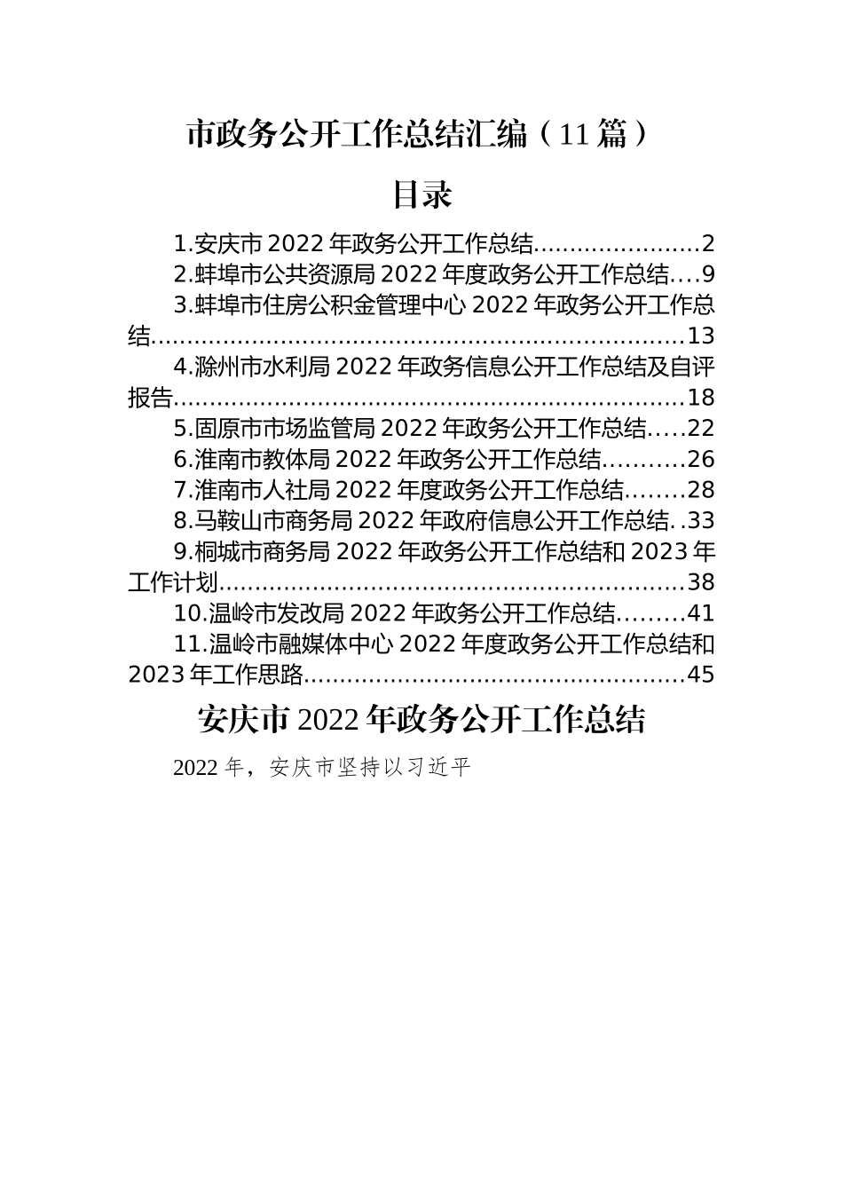 2022年市政务公开工作总结汇编（11篇）.docx_第1页