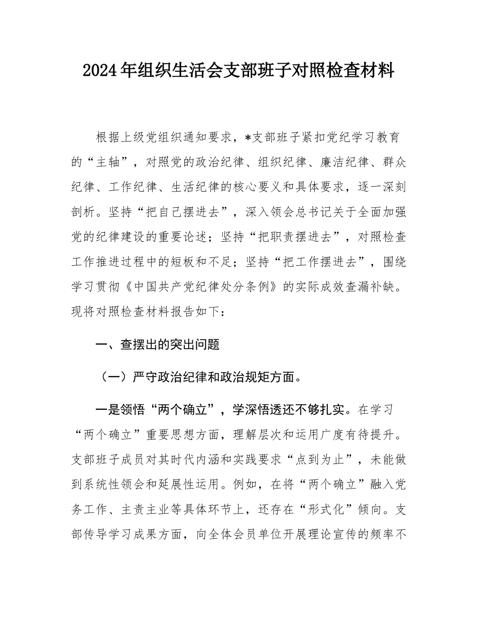 2024年组织SH会支部班子对照检查材料.docx_第1页