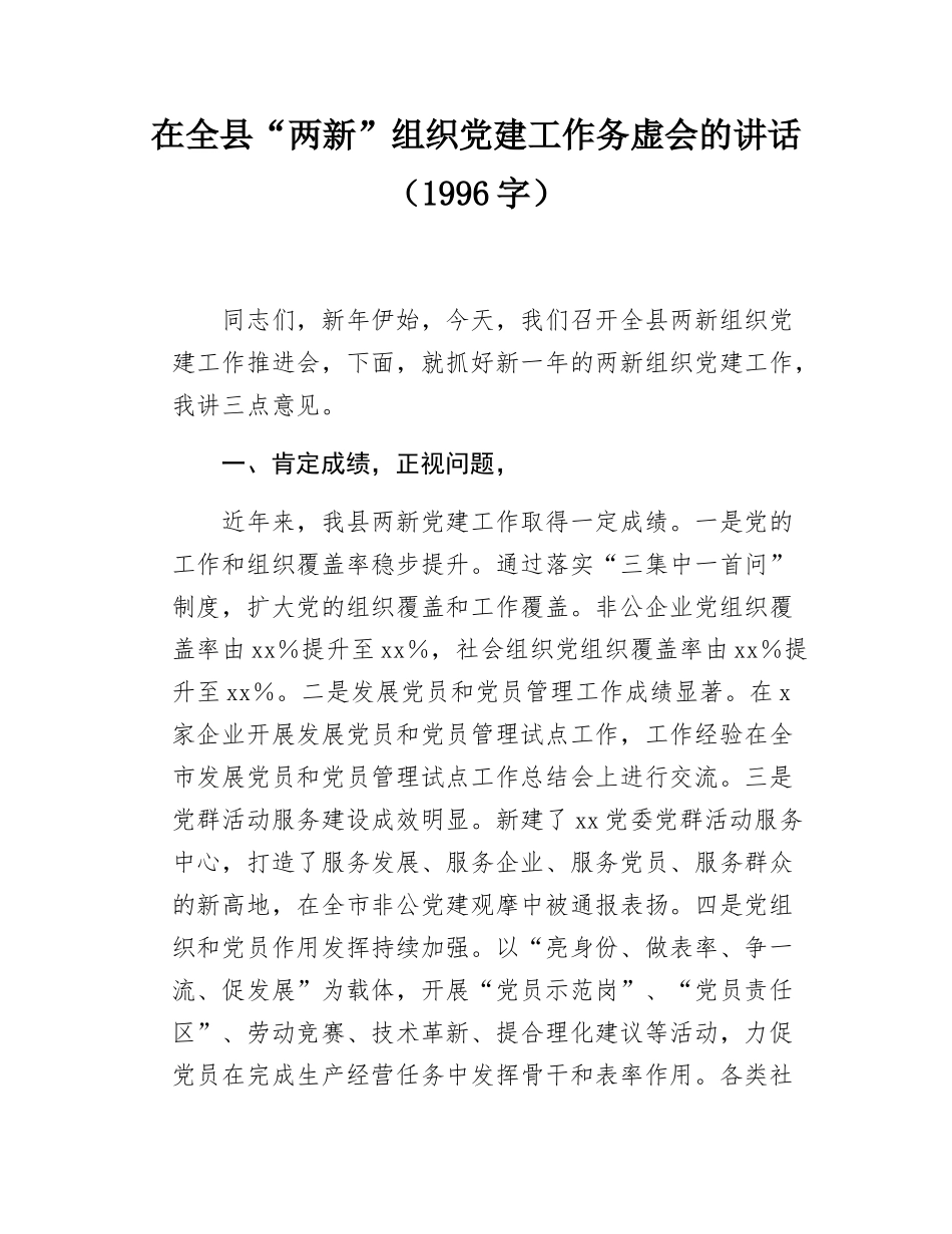 在全县“两新”组织党建工作务虚会的讲话（1996字）.docx_第1页