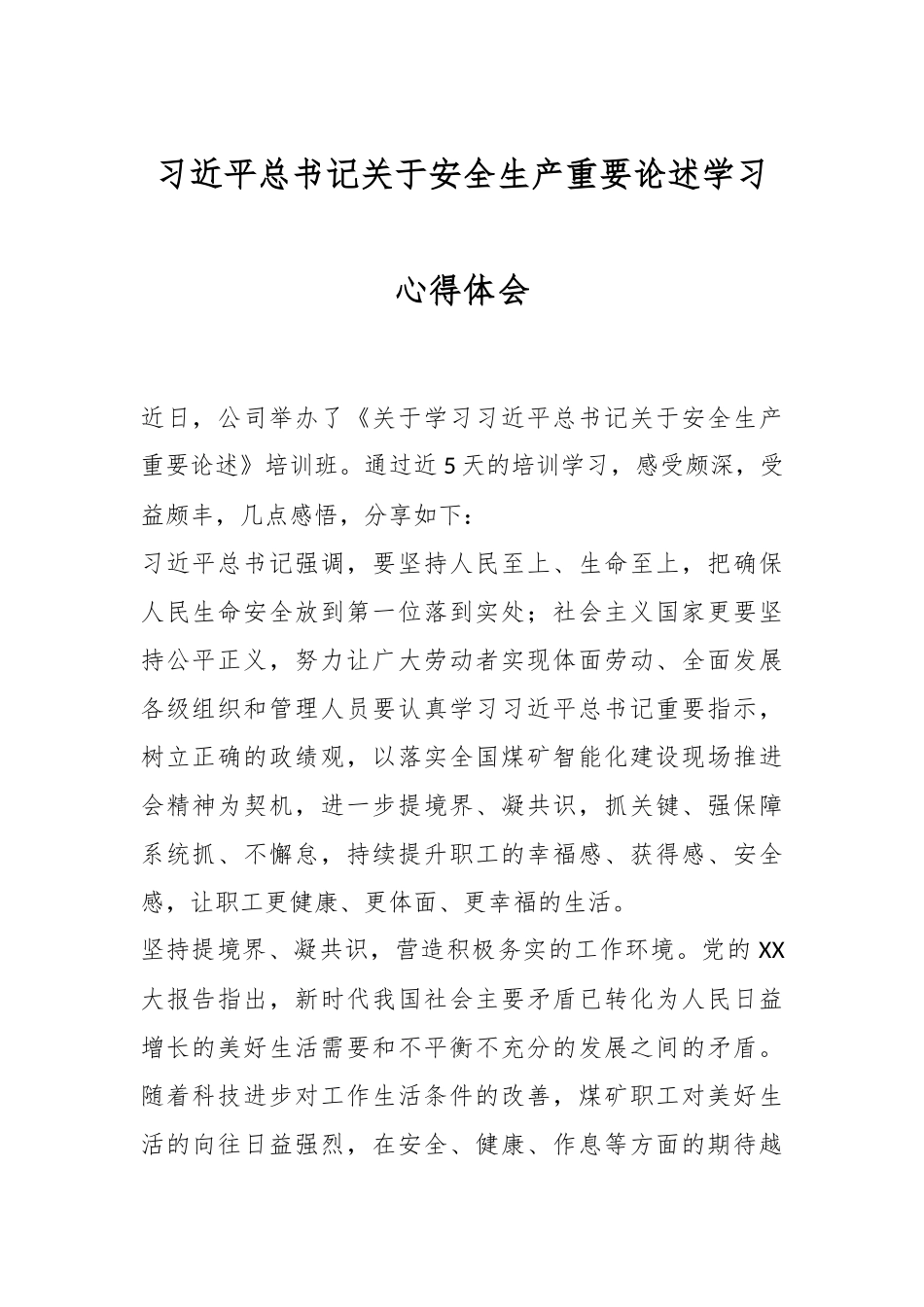 习近平总书记关于安全生产重要论述学习心得体会.docx_第1页